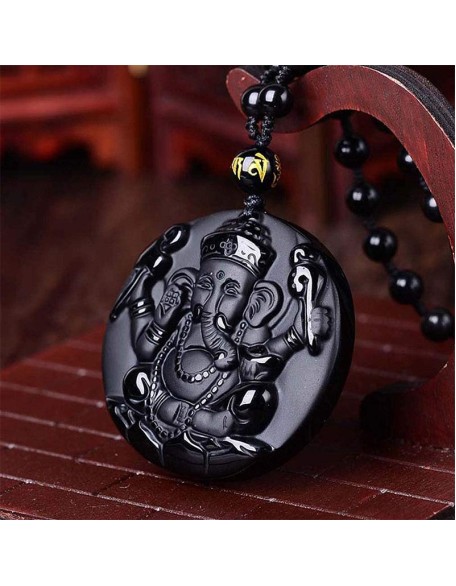 Obsidian Lord Ganesha Pendant - Necklace for Success