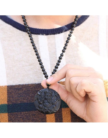 Obsidian Lord Ganesha Pendant - Necklace for Success