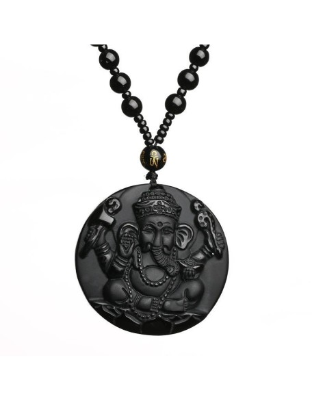 Obsidian Lord Ganesha Pendant - Necklace for Success