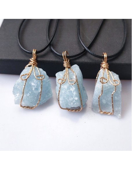 Raw Aquamarine Stone Pendant Necklace