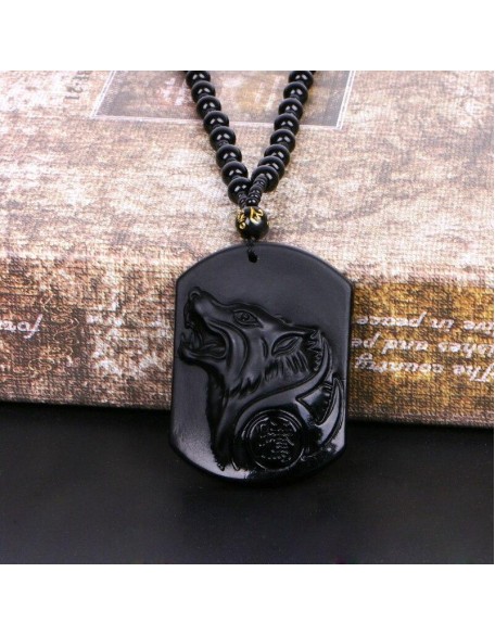 Black Obsidian Wolf Protection Necklace Wolf Pendant