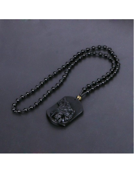 Black Obsidian Wolf Protection Necklace Wolf Pendant