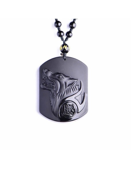 Black Obsidian Wolf Protection Necklace Wolf Pendant