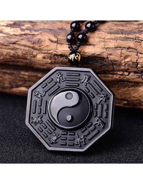 Obsidian Yin and Yang Necklace - Bagua Pendant