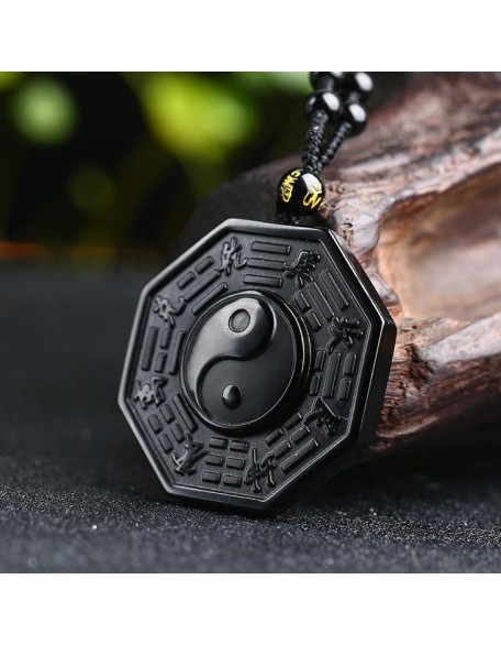 Obsidian Yin and Yang Necklace - Bagua Pendant