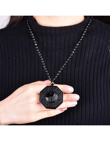 Obsidian Yin and Yang Necklace - Bagua Pendant