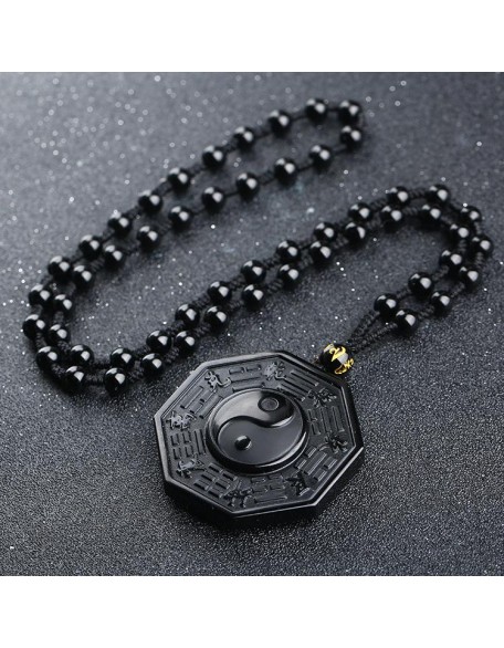 Obsidian Yin and Yang Necklace - Bagua Pendant