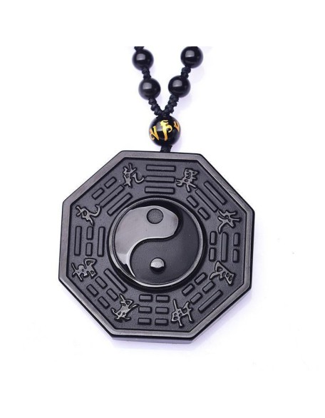 Obsidian Yin and Yang Necklace - Bagua Pendant