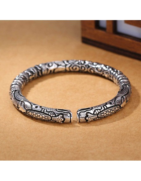 Ancient Silver Dragon Cuff Bracelet