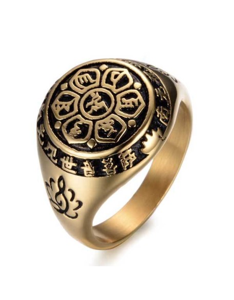 Lotus Mantra Ring – Om Mani Padme Hum - Silver, Gold