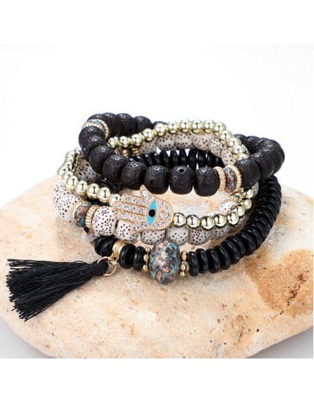 Hamsa Hand Bracelet Set - Evil Eye Protection