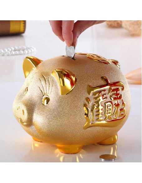 Gold Chinese Piggy Bank - Ceramic