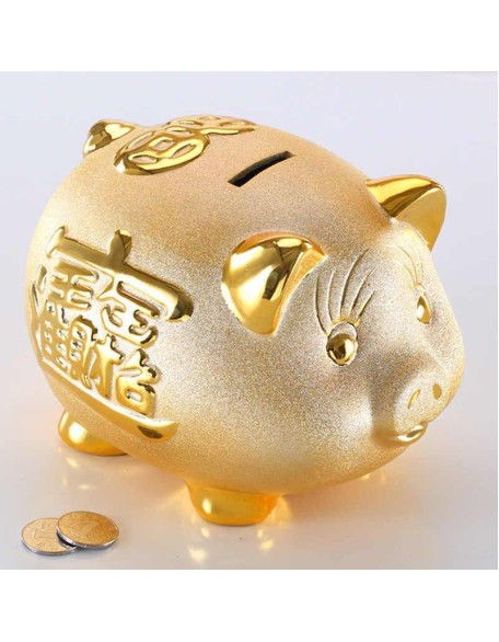 Gold Chinese Piggy Bank - Ceramic