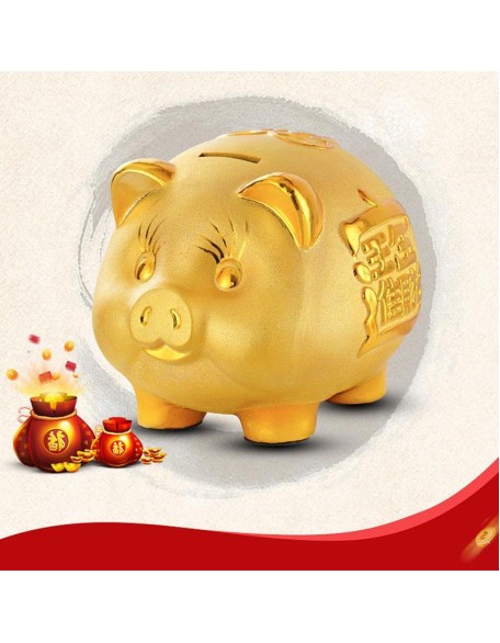 Gold Chinese Piggy Bank - Ceramic