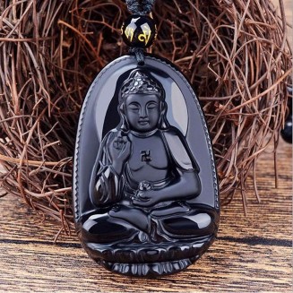 Black Obsidian Buddha Necklace Pendant - Protection & Courage