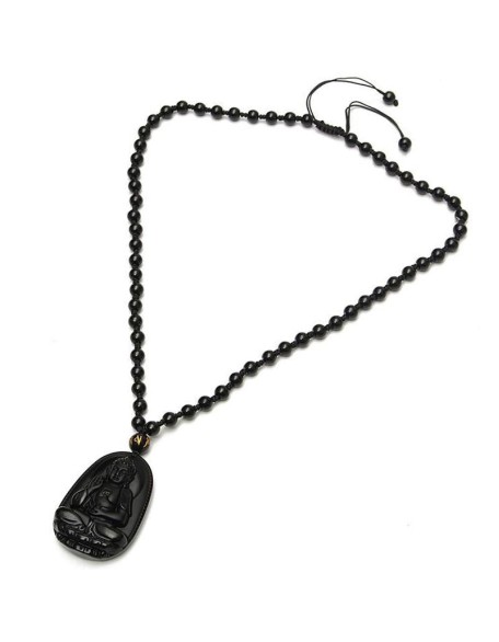 Black Obsidian Buddha Necklace Pendant - Protection & Courage