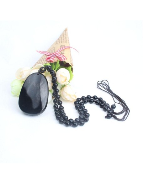 Black Obsidian Buddha Necklace Pendant - Protection & Courage