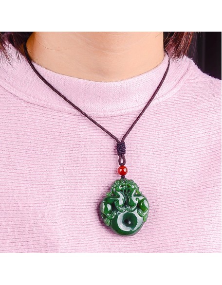 Lucky Double Pixiu Hetian Jade Necklace - Fulfill Dreams & Money Luck