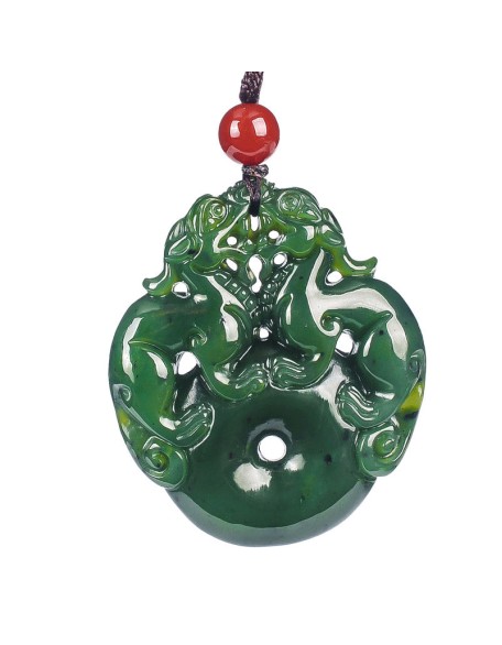 Lucky Double Pixiu Hetian Jade Necklace - Fulfill Dreams & Money Luck