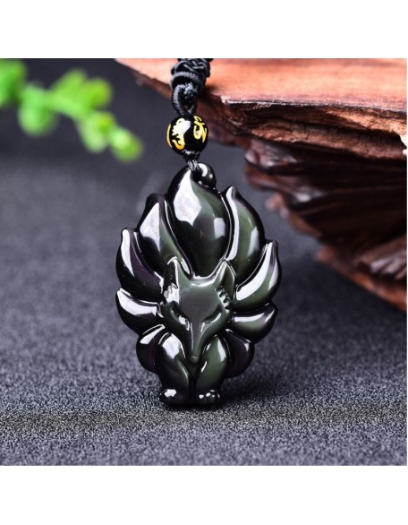 Nine-Tailed Fox Rainbow Obsidian Necklace - Love & Fidelity