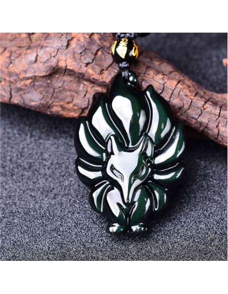 Nine-Tailed Fox Rainbow Obsidian Necklace - Love & Fidelity