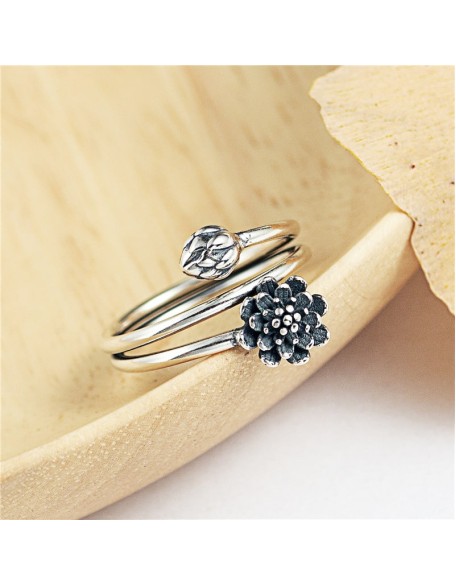 Silver Triple Wrap Lotus Ring - Beauty, Wisdom & Purity