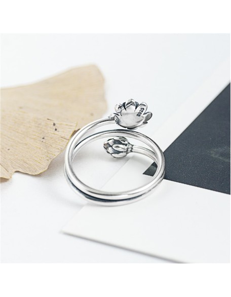 Silver Triple Wrap Lotus Ring - Beauty, Wisdom & Purity