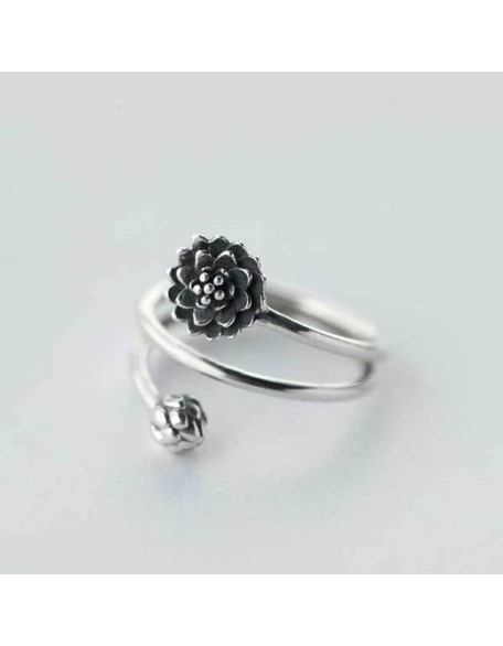 Silver Triple Wrap Lotus Ring - Beauty, Wisdom & Purity