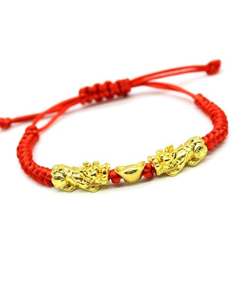 Double Pixiu Ingot & Lucky Red Rope Bracelet