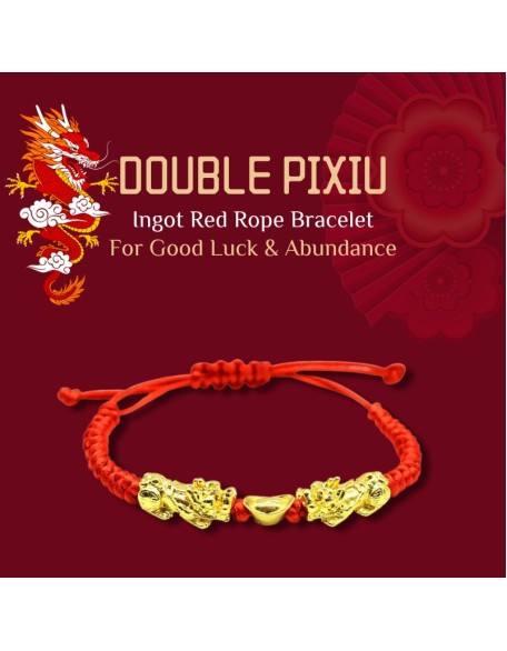 Double Pixiu Ingot & Lucky Red Rope Bracelet