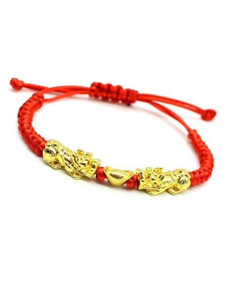 Double Pixiu Ingot & Lucky Red Rope Bracelet