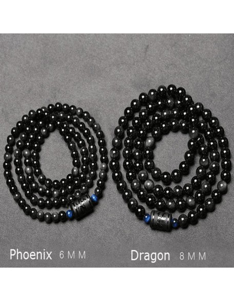 Dragon and Phoenix Obsidian Bracelet Wrap - Inspire Honesty and Eternal Love