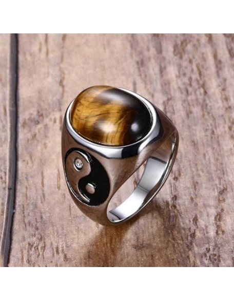 Yin Yang Tiger’s Eye Protection Ring