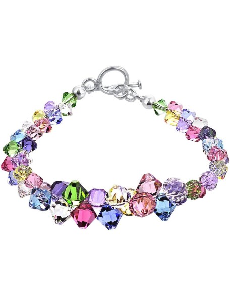 Gem Avenue Cluster Style Bicone Austrian Crystals 7.5 inch 925 Sterling Silver Toggle Clasp Bracelet for Womens