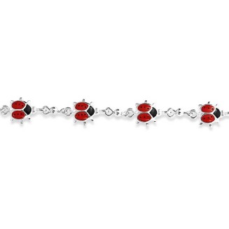 Bling Jewelry Good Luck Garden Lucky Multi Station Charms Enamel Red Ladybugs Charm Bracelet