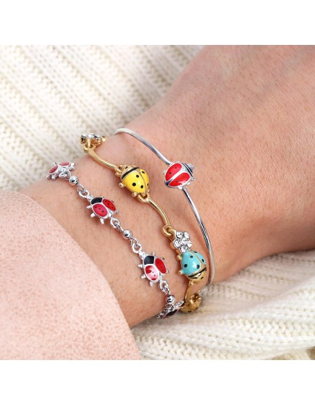 Bling Jewelry Good Luck Garden Lucky Multi Station Charms Enamel Red Ladybugs Charm Bracelet