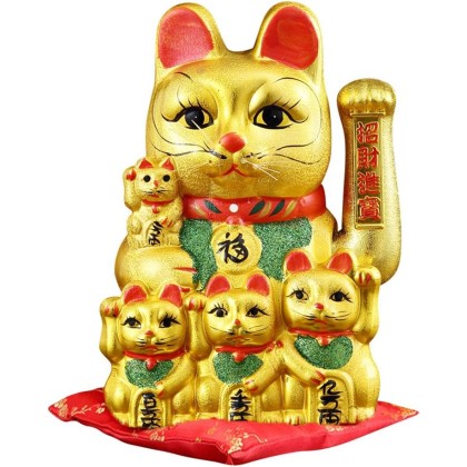 12" Waving Lucky Fortune Cat Maneki Neko Japanese Porcelain Lucky Cat