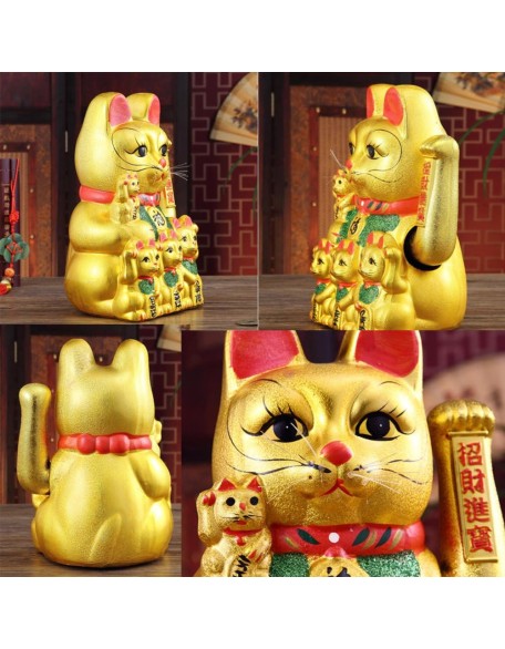 12" Waving Lucky Fortune Cat Maneki Neko Japanese Porcelain Lucky Cat