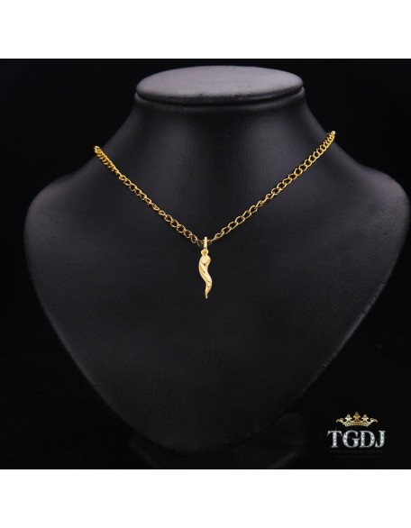 Italian Horn Pendant, 23x8 mm 14k Yellow Gold Twisted Cornicello Necklace, High Polished, Good Luck Charm