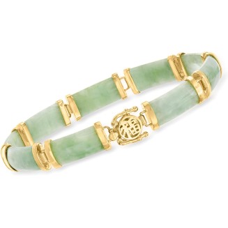 Ross-Simons Jade Good Fortune Bracelet in 18kt Gold Over Sterling