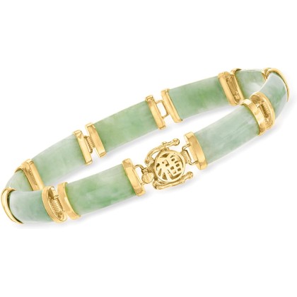 Ross-Simons Jade Good Fortune Bracelet in 18kt Gold Over Sterling