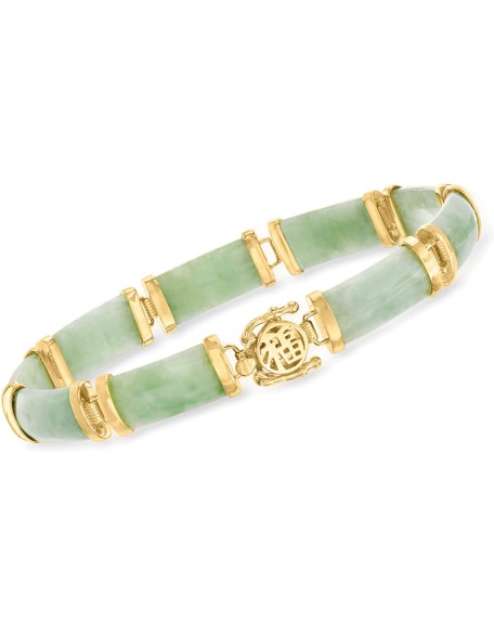 Ross-Simons Jade Good Fortune Bracelet in 18kt Gold Over Sterling