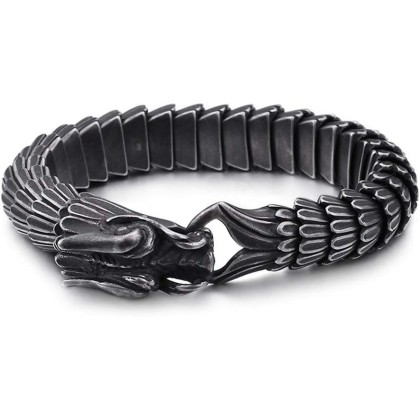 Gothic Style Dragon Scale Bracelet 316L Stainless Steel,Unique Retro Style Mens Heavy Link Chain