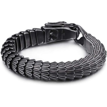 Gothic Style Dragon Scale Bracelet 316L Stainless Steel,Unique Retro Style Mens Heavy Link Chain