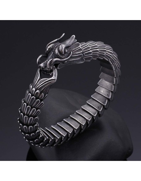 Gothic Style Dragon Scale Bracelet 316L Stainless Steel,Unique Retro Style Mens Heavy Link Chain