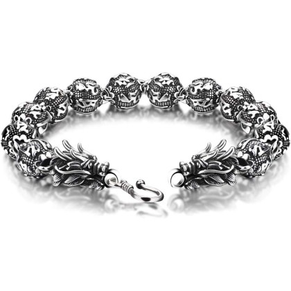 Vintage Men's Silver Jewelry Bracelet Creative 925 Sterling Silver Dragon Bracelet