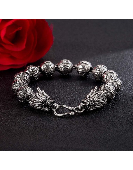 Vintage Men's Silver Jewelry Bracelet Creative 925 Sterling Silver Dragon Bracelet