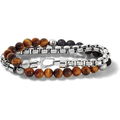 Men's Classic Double-Wrap Box Chain and Beaded Bracelet