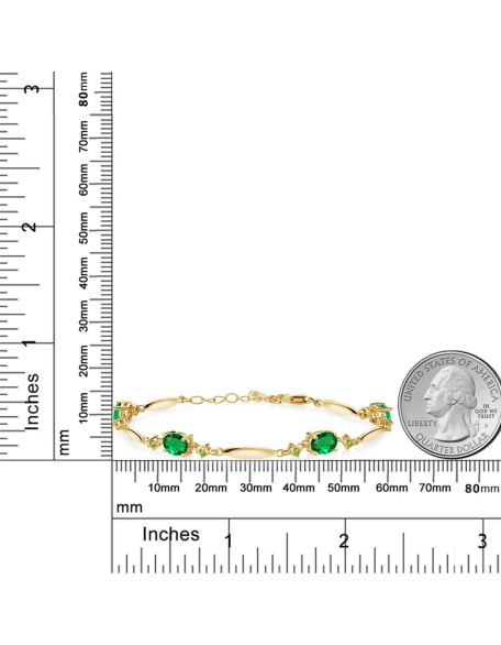 Gem Stone King 18K Yellow Gold Plated Silver Green Nano Emerald and Green Peridot Tennis Bracelet For Women