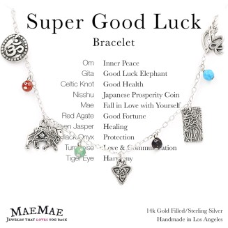 Super Good Luck Bracelet, Sterling Silver 14K Gold Fill Dangle Charm Bracelet